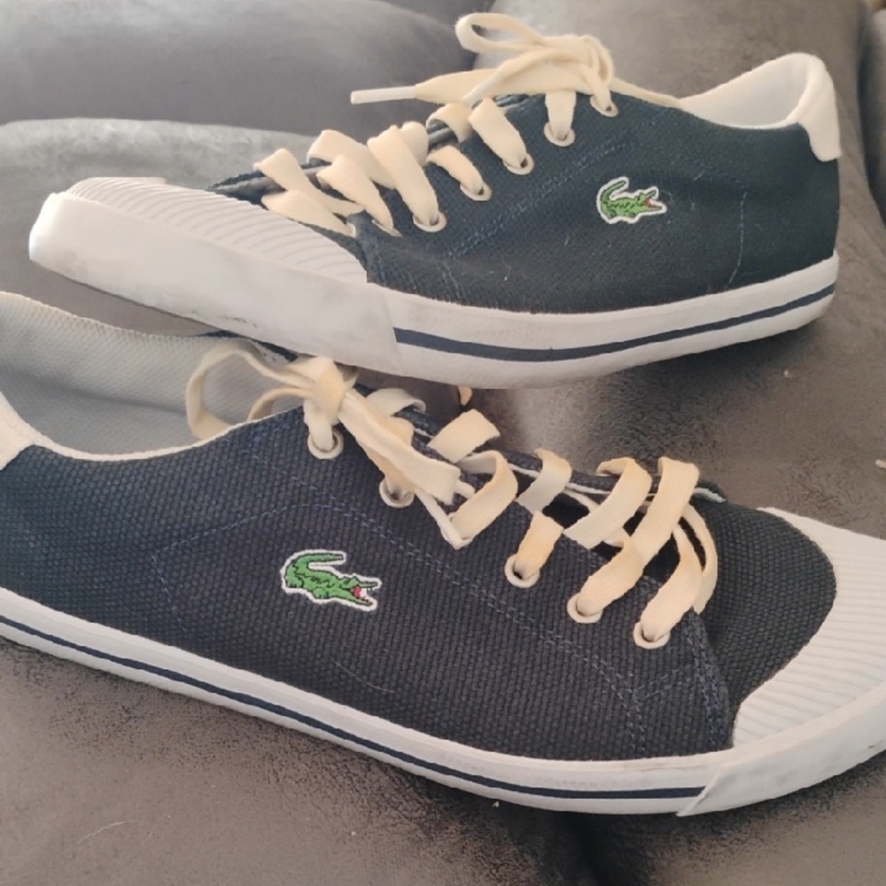Lacoste Dark Blue Canvas Sneakers with White Trim